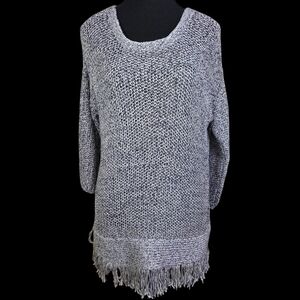Elena Wong Gray Relaxed Fit Knit Sweater with Fringe Size XS